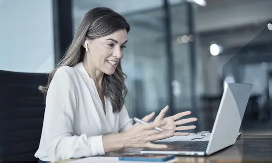 Financial consultant having a video call via Microsoft Teams