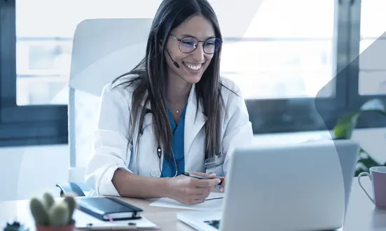 Female doctor conducting an online consultation