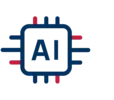 ASC Icon, das AI mit einem Schaltkreis-Design in blauen und roten Farben darstellt.
