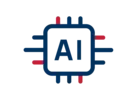 ASC Icon, das AI mit einem Schaltkreis-Design in blauen und roten Farben darstellt.