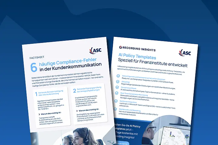 6 häufige Compliance-Fehler in der Kundenkommunikation“ und „AI Policy Templates für Finanzinstitute