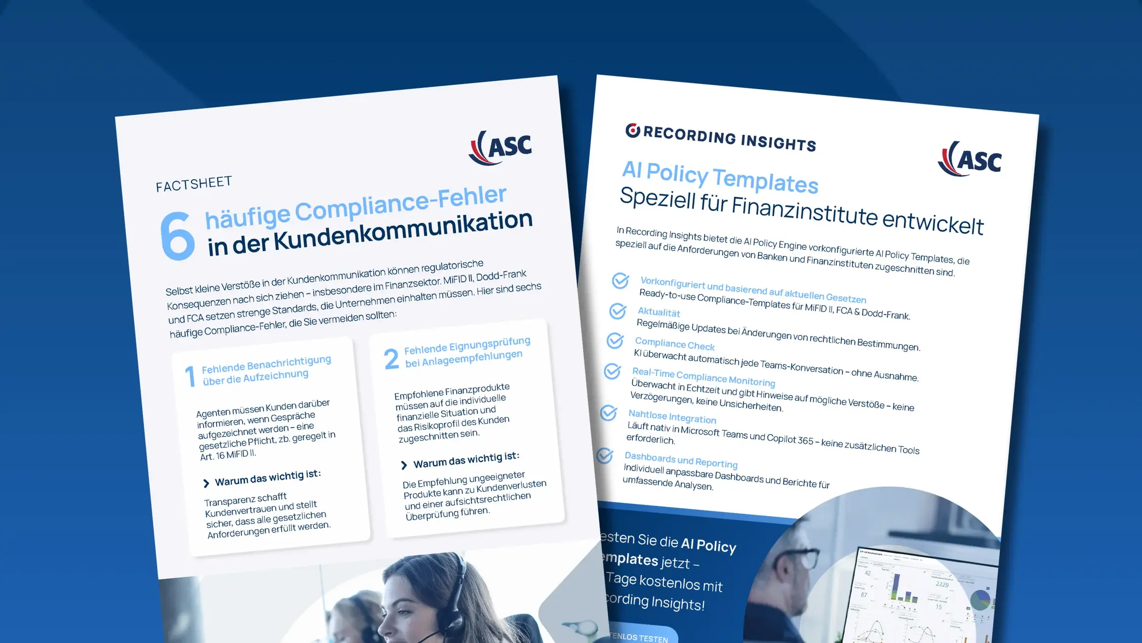 6 häufige Compliance-Fehler in der Kundenkommunikation“ und „AI Policy Templates für Finanzinstitute