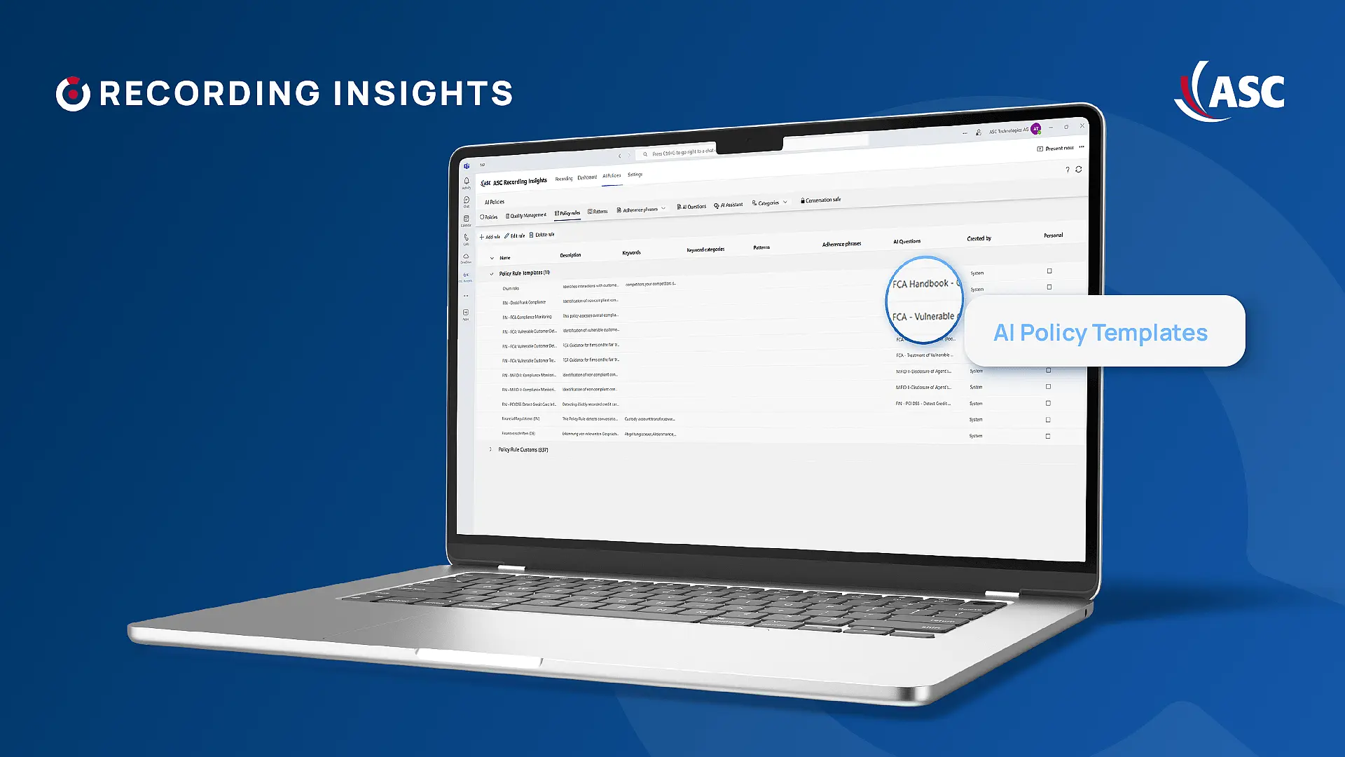 FCA AI Policy Templates in Recording Insights for regulatory compliance