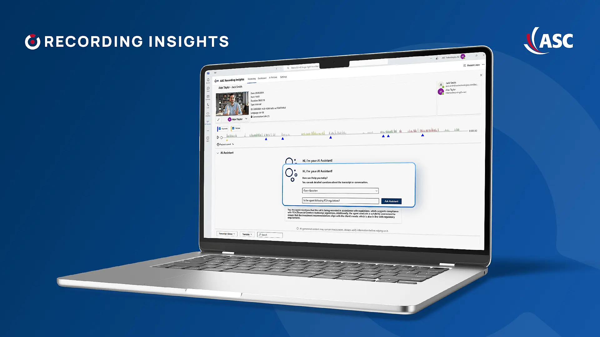 The AI Assistant in Recording Insights helps detecting FCA violations in customer conversations