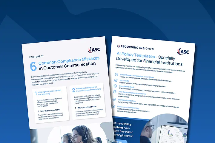 Preview of ASC Factsheets: "6 Common Compliance Mistakes in Customer Communication" and "AI Policy Templates for Financial Institutions"