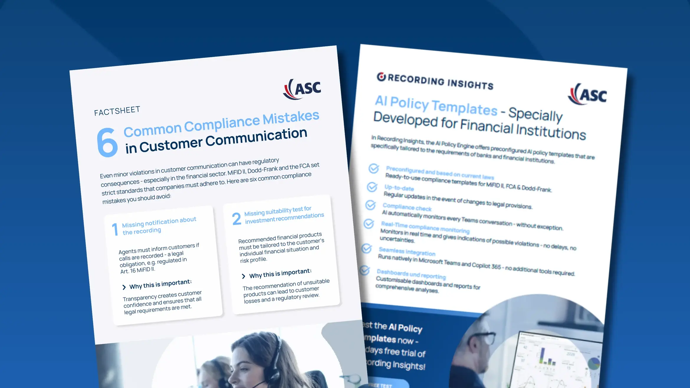 Preview of ASC Factsheets: "6 Common Compliance Mistakes in Customer Communication" and "AI Policy Templates for Financial Institutions"