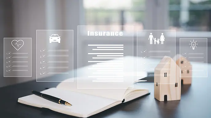 Insurance form agreements concept, Businessman signs insurance contracts e-signing digital online, document management, concerning mortgage loan offer for and house insurance