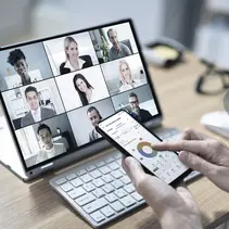 Microsoft Teams meeting with recordings and AI data analytics on a smartphone